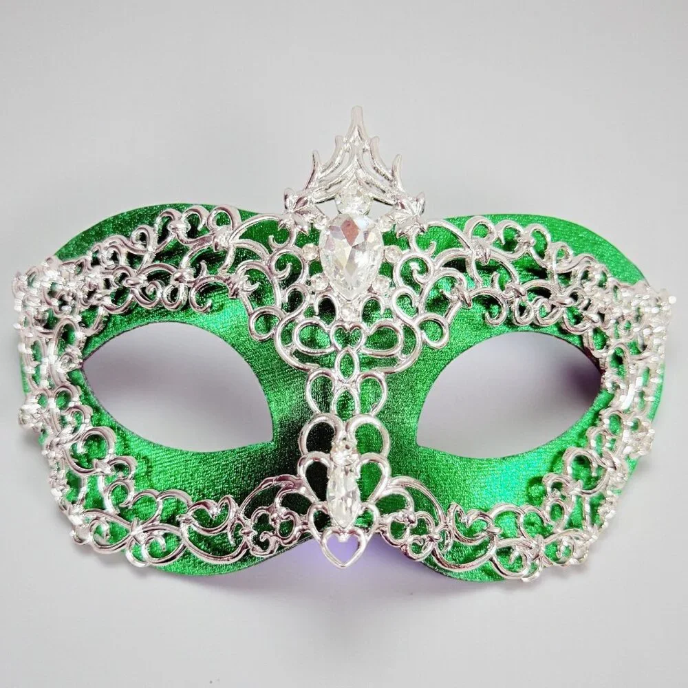2 in 1 green mask, Masquerade party wedding, silver masquerade mask, Party mask